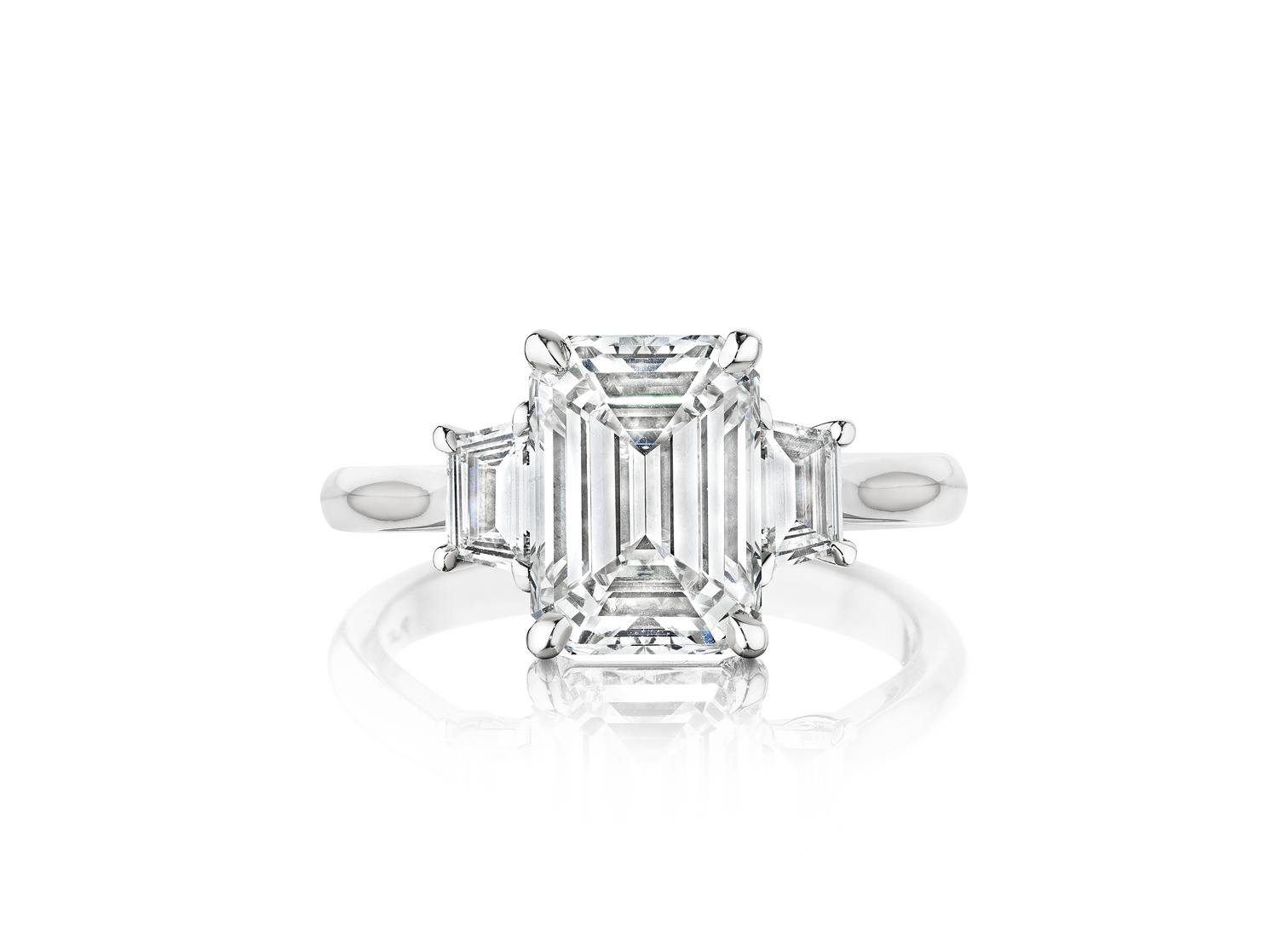 Fink's Exclusive Emerald Cut and Trapezoid Diamond Engagement Ring in Platinum